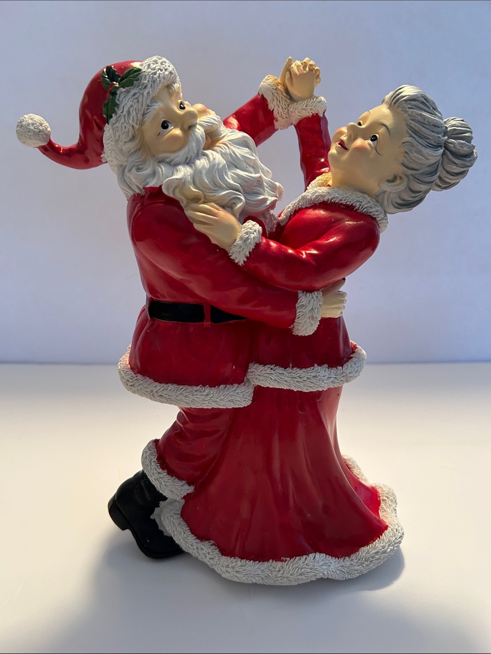 Red Santa and Mrs. Claus Dancing Holiday Figurine - Traditional Holiday Decor